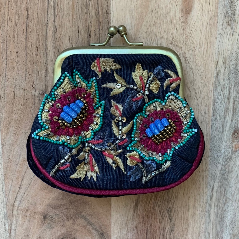Anthropologie Beaded Velvet Coin Purse